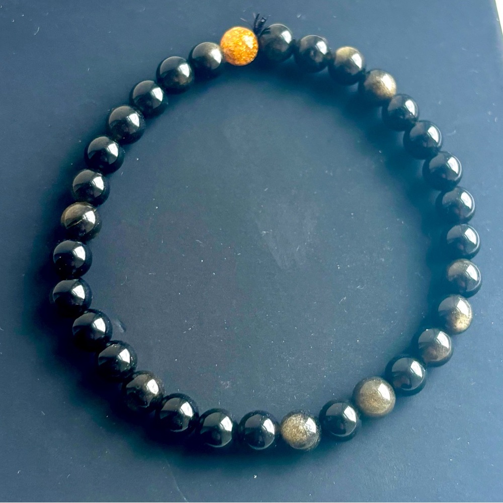 Obsidian, Black Tourmaline, & Gold Sandstone Crystal Bracelet